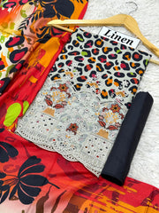 Linen Emb Daman Boring 3pc D-09