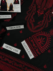 LIBAAS-3PC DHANAK EMBROIDERED SHIRT WITH DHANAK EMBROIDERED SHAWL & EMB TROUSER