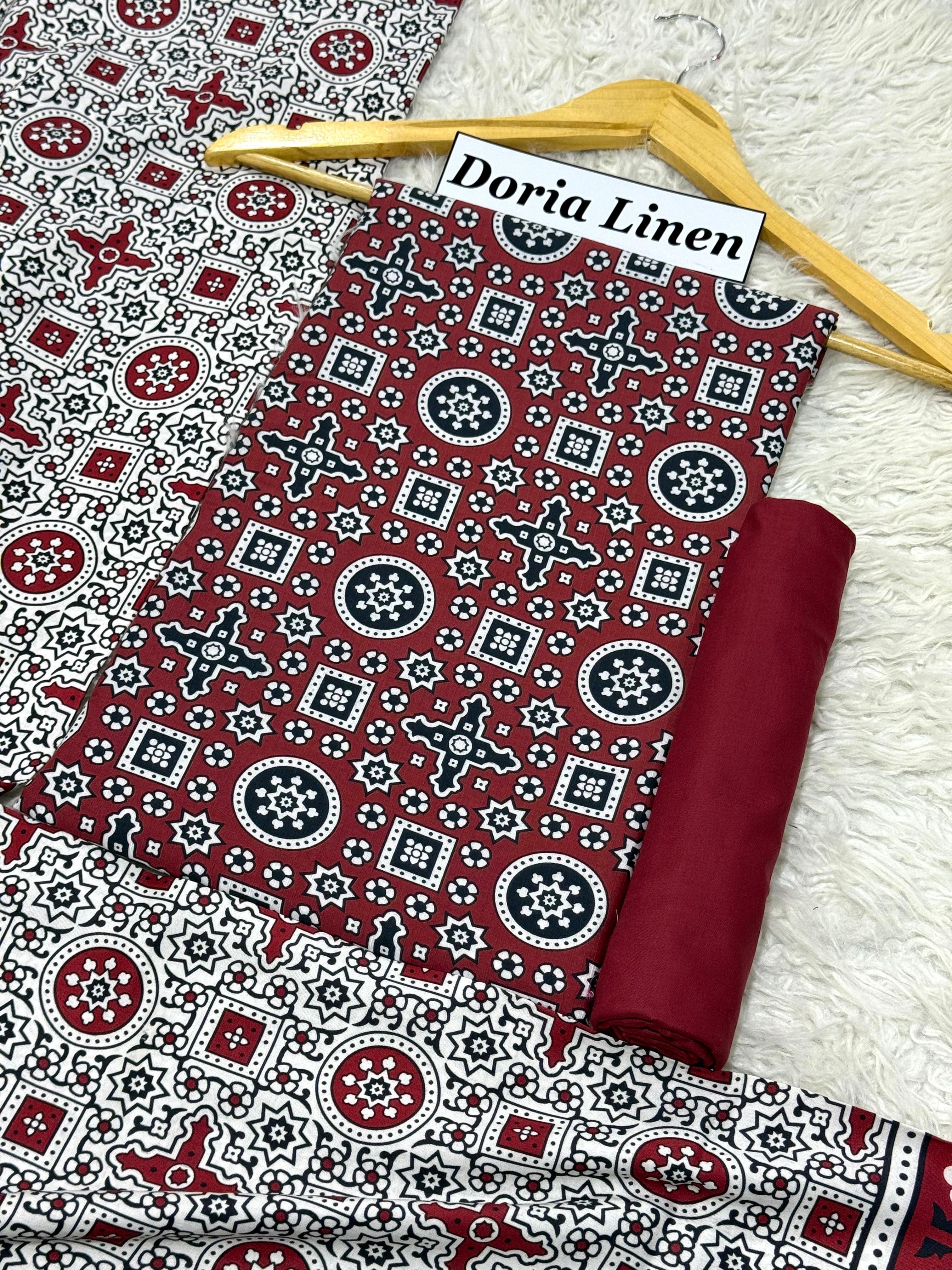 Doria Linen Printed 3pc D-23