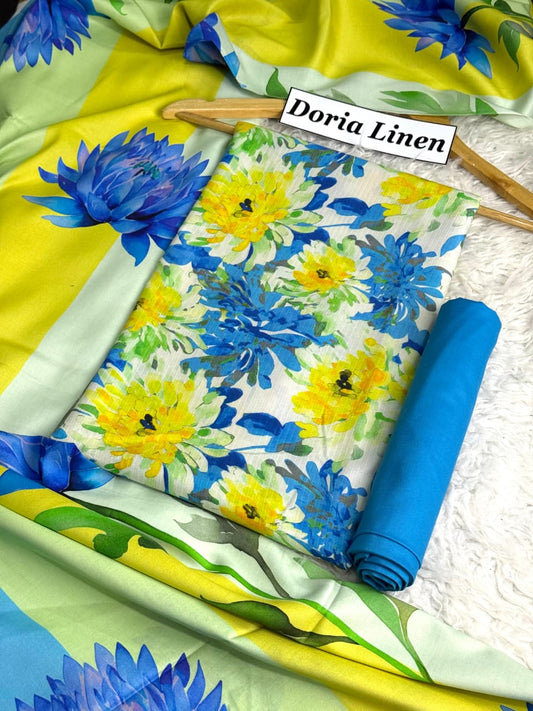 Doria Linen Printed 3pc D-07