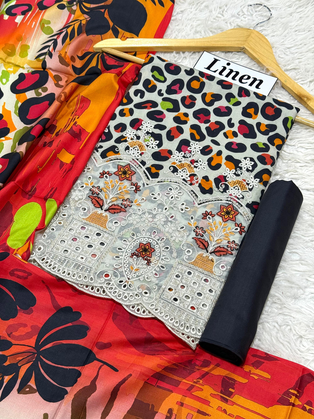 Linen Emb Daman Boring 3pc D-09