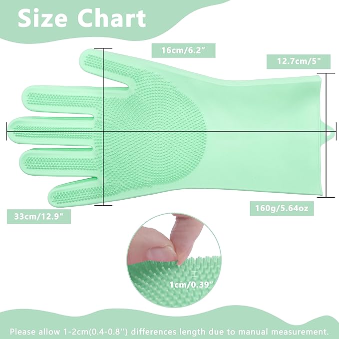 Silicone Dishwashing Cleaning Gloves for Washing Dishes, Kitchen and Bathroom