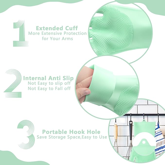 Silicone Dishwashing Cleaning Gloves for Washing Dishes, Kitchen and Bathroom