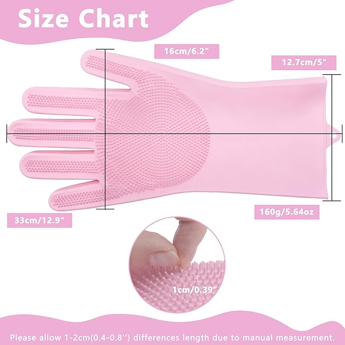 Silicone Dishwashing Cleaning Gloves for Washing Dishes, Kitchen and Bathroom