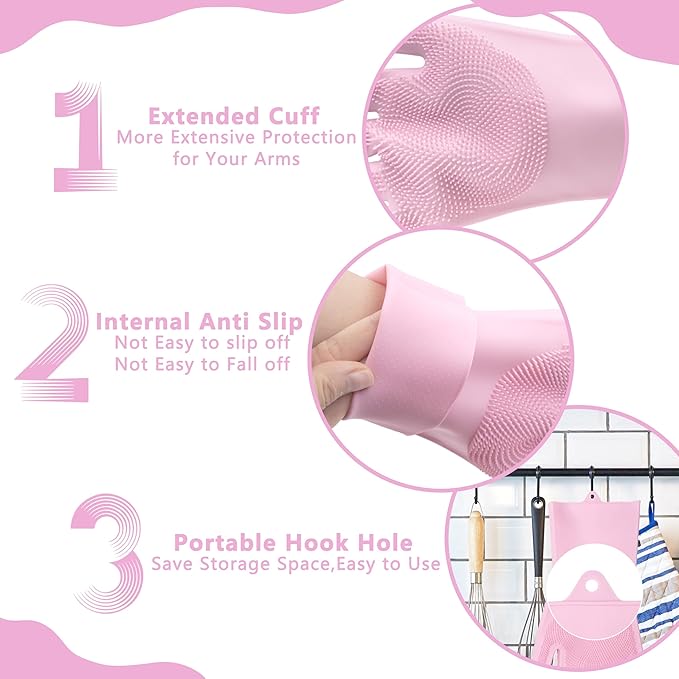 Silicone Dishwashing Cleaning Gloves for Washing Dishes, Kitchen and Bathroom