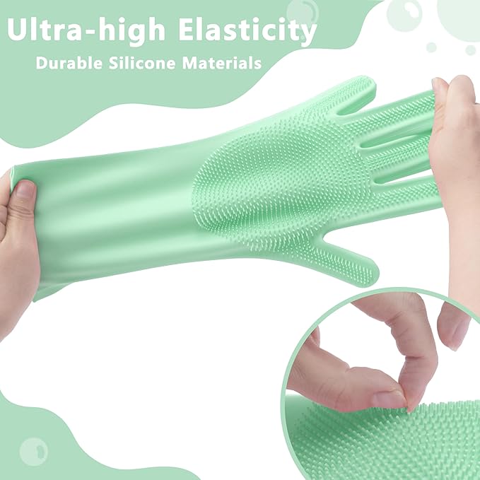 Silicone Dishwashing Cleaning Gloves for Washing Dishes, Kitchen and Bathroom