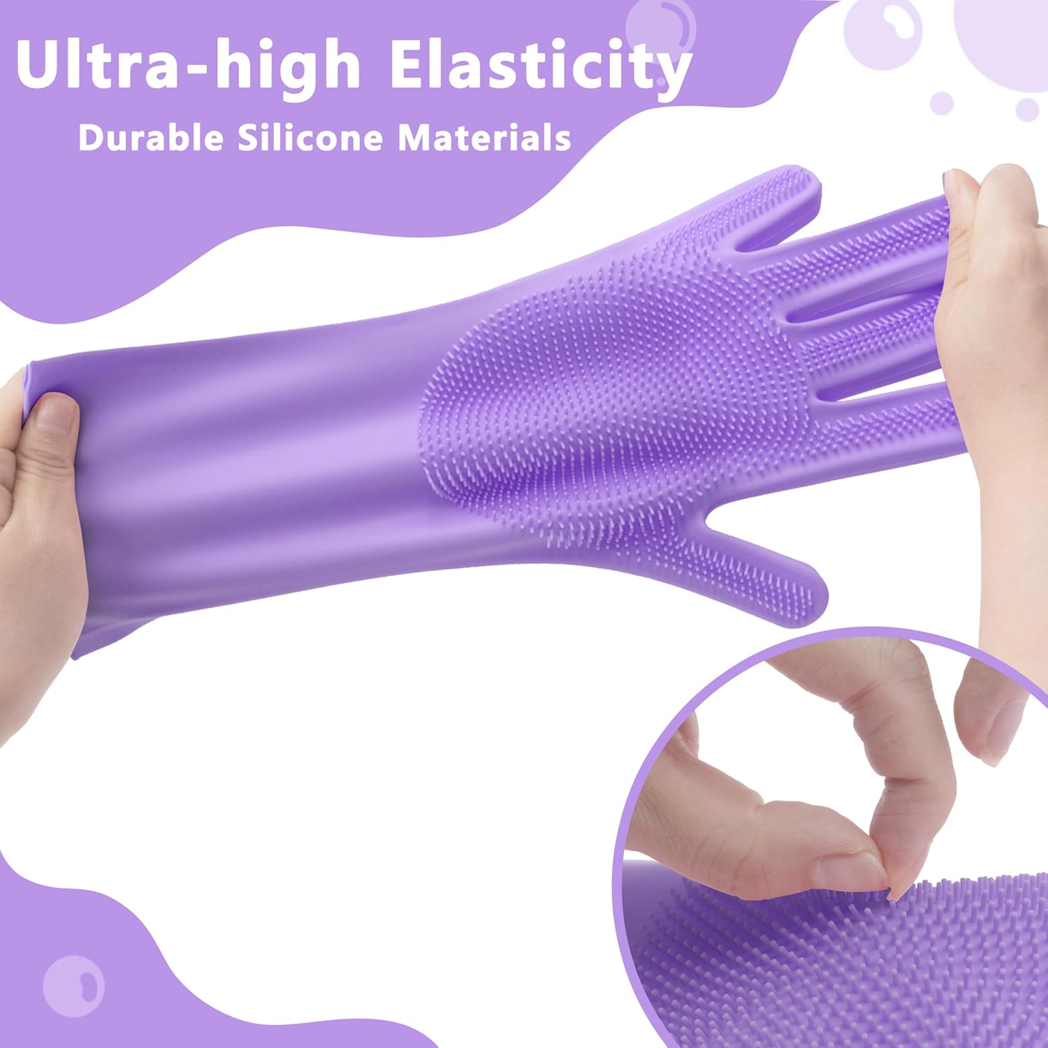 Silicone Dishwashing Cleaning Gloves for Washing Dishes, Kitchen and Bathroom