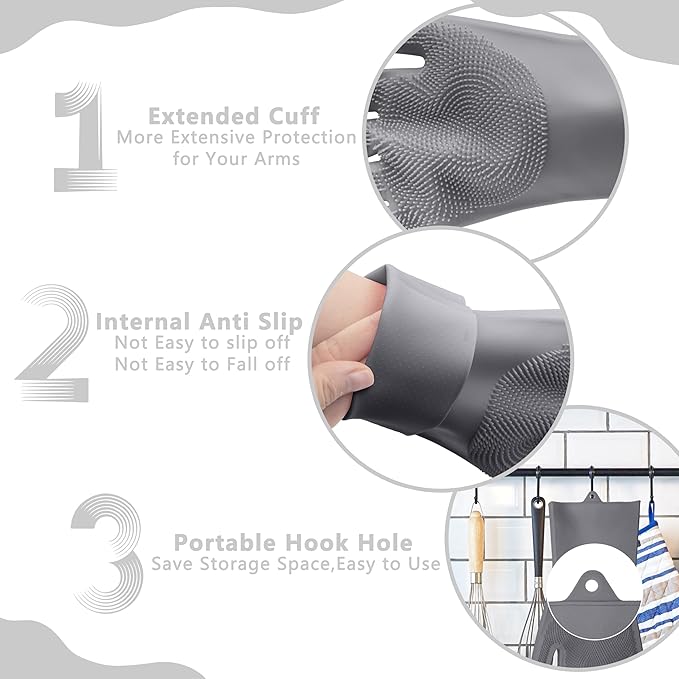 Silicone Dishwashing Cleaning Gloves for Washing Dishes, Kitchen and Bathroom