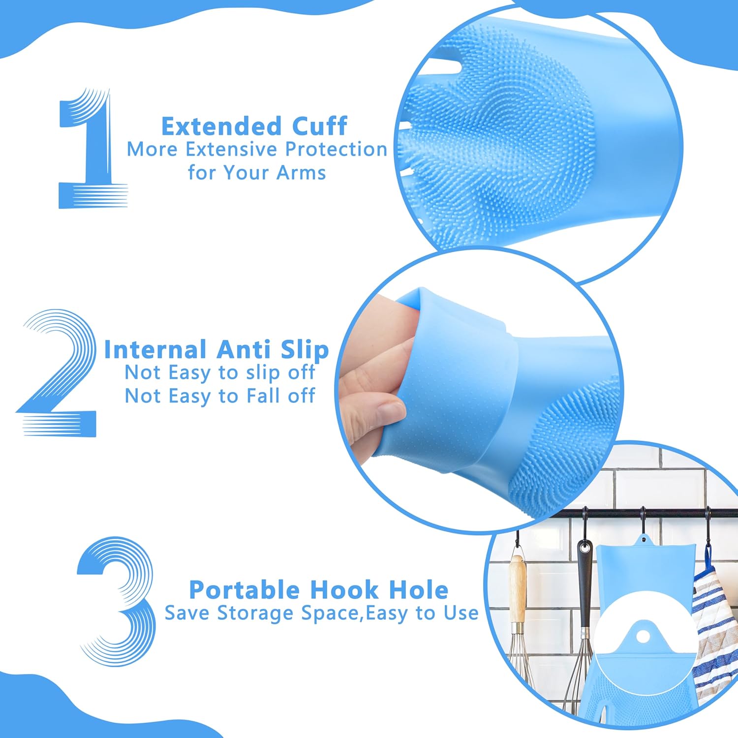 Silicone Dishwashing Cleaning Gloves for Washing Dishes, Kitchen and Bathroom