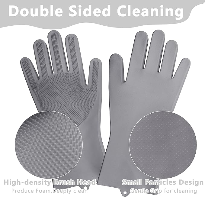 Silicone Dishwashing Cleaning Gloves for Washing Dishes, Kitchen and Bathroom