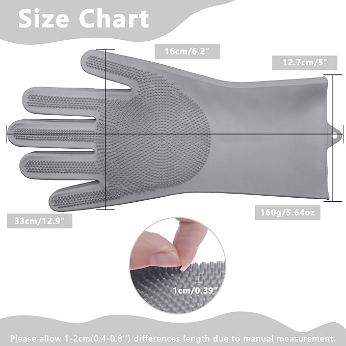 Silicone Dishwashing Cleaning Gloves for Washing Dishes, Kitchen and Bathroom