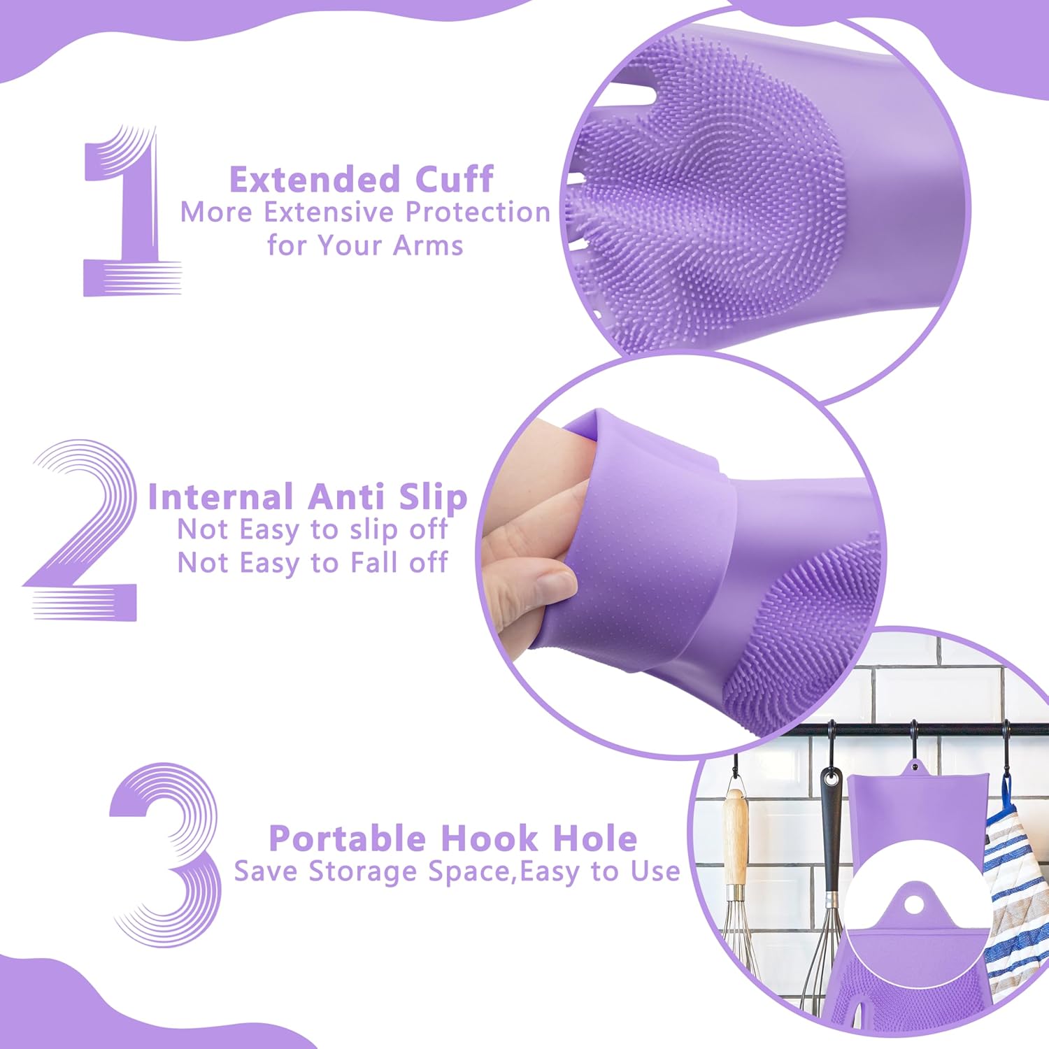 Silicone Dishwashing Cleaning Gloves for Washing Dishes, Kitchen and Bathroom