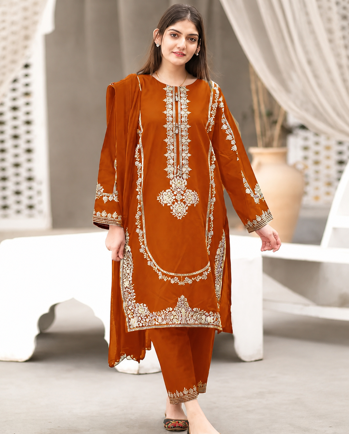 Luxury Lawn Emb 2pc - Rust