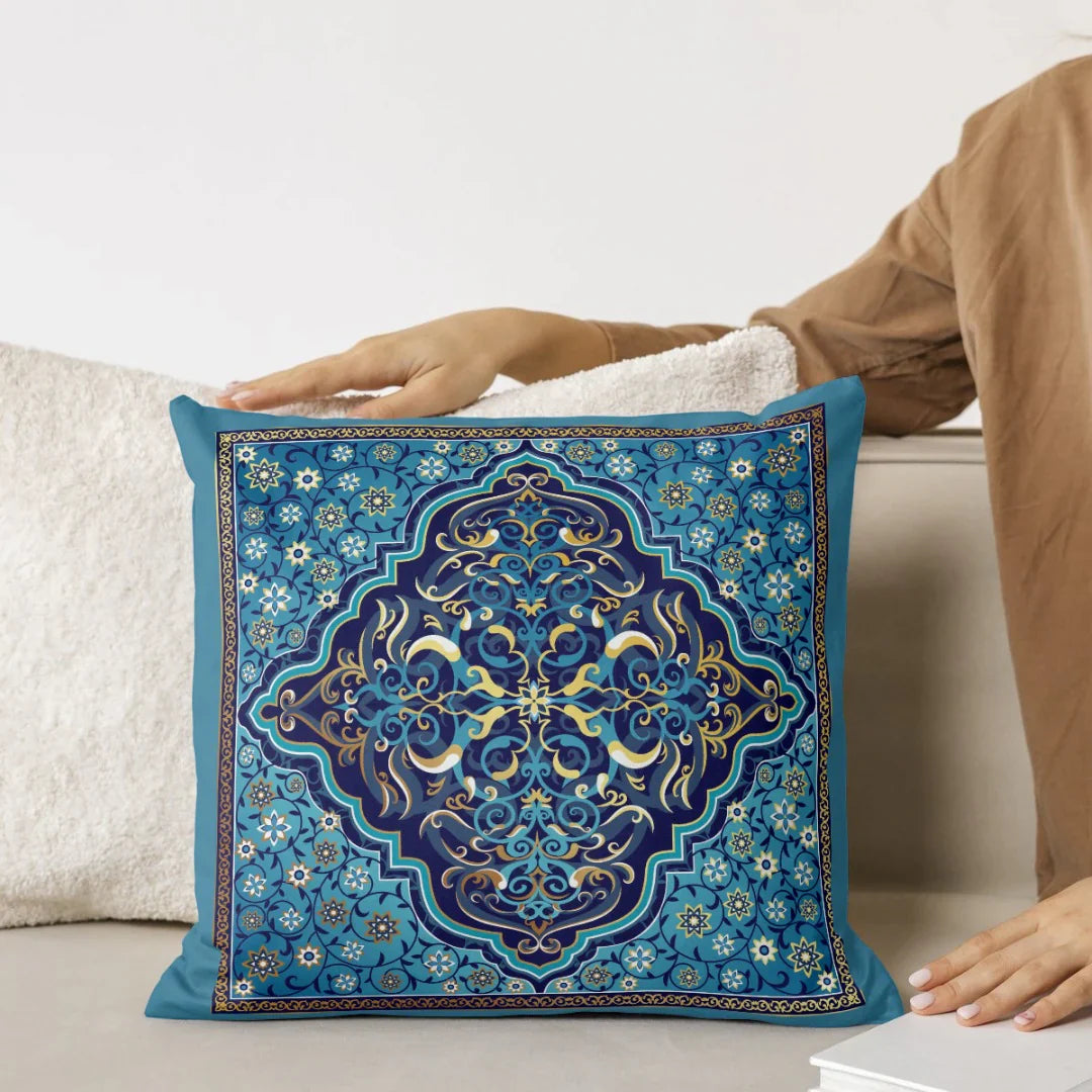 Timeless Azure Bright Blue with Intricate Cushion Pack of 2