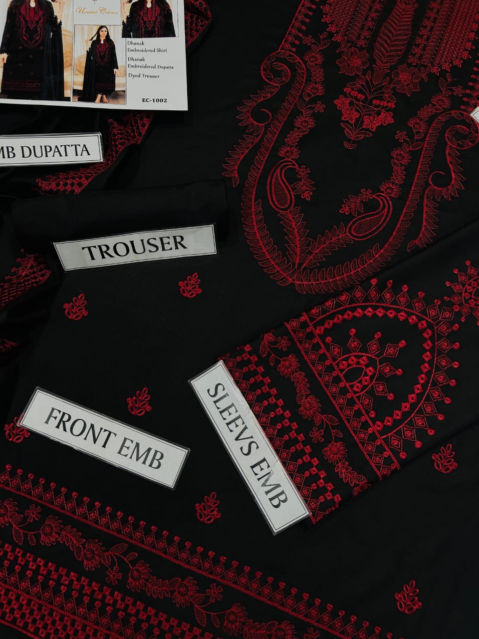 LIBAAS-3PC DHANAK EMBROIDERED SHIRT WITH DHANAK EMBROIDERED SHAWL & EMB TROUSER