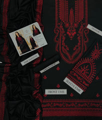 LIBAAS-3PC DHANAK EMBROIDERED SHIRT WITH DHANAK EMBROIDERED SHAWL & EMB TROUSER