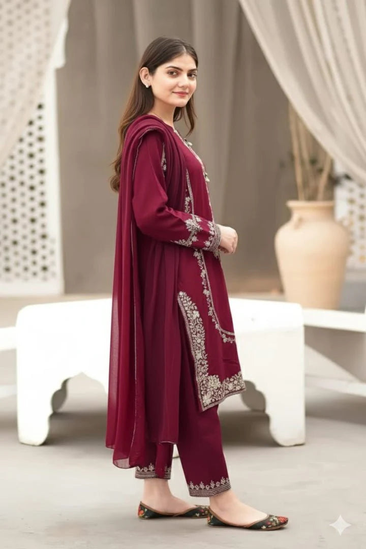 Luxury Lawn Emb 2pc - Mehroon