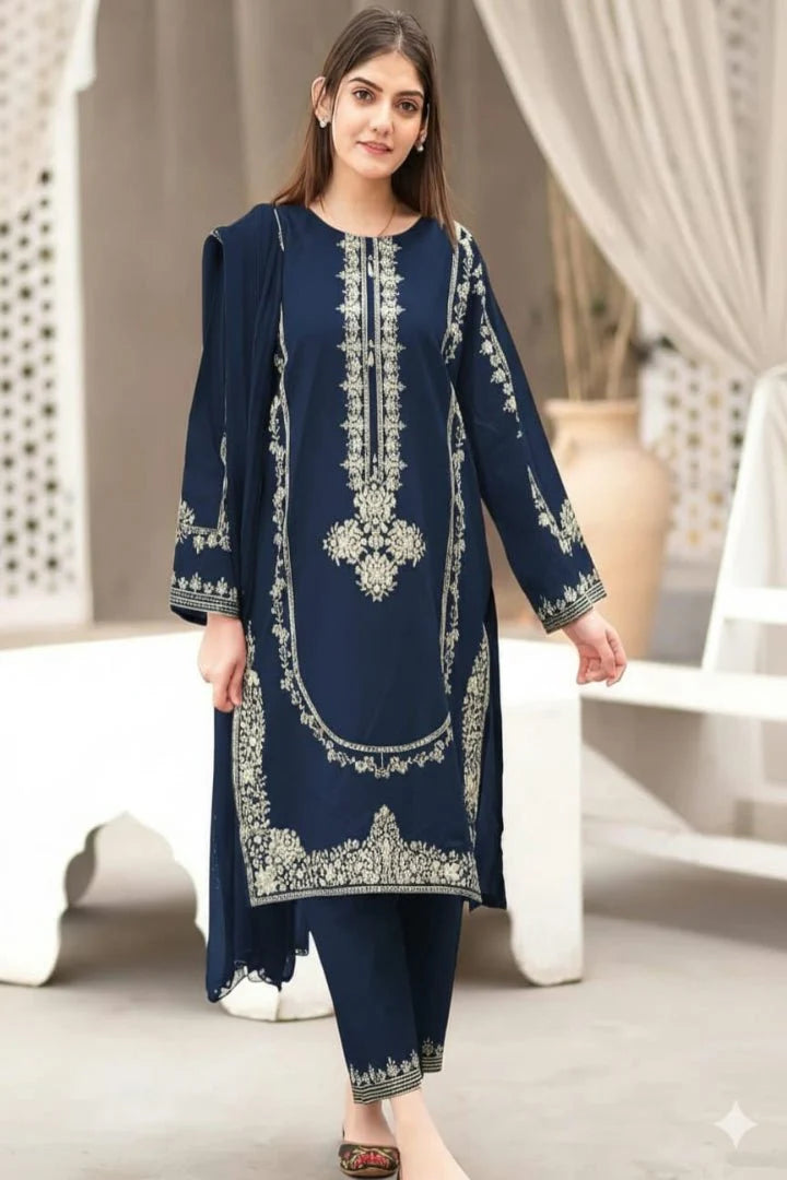 Lawn Luxury Emb 2pc - Blue