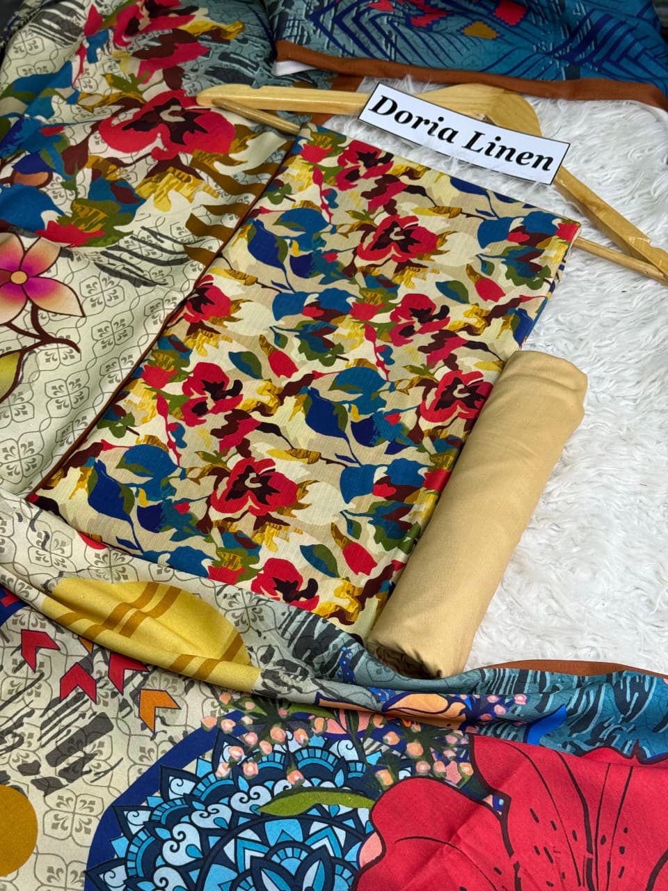 Doria Linen Printed 3pc D-06