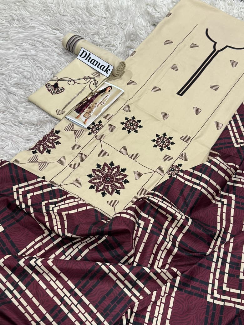 Luxury Dhanak Emb 3Pc