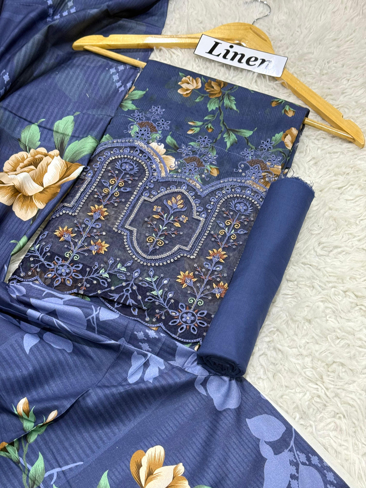 Linen Emb Daman Boring 3pc D-03